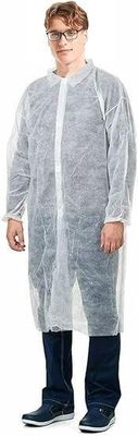 Disposable Polypropylene Lab Coat with Double Collar Dust-Proof and Breathable White