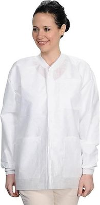 Disposable Polypropylene Lab Coat with Double Collar Dust-Proof and Breathable White