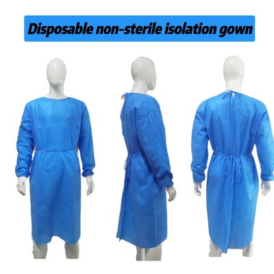 SMS Disposable Non-Woven Fabric Blue Isolation Gown with Soft Material M/L/XL Size