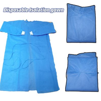 SMS Disposable Non-Woven Fabric Blue Isolation Gown with Soft Material M/L/XL Size
