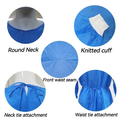 Level 1/2/3 Disposable SMS Blue Isolation Gowns Reinforced Tie Attachment Anti-Static