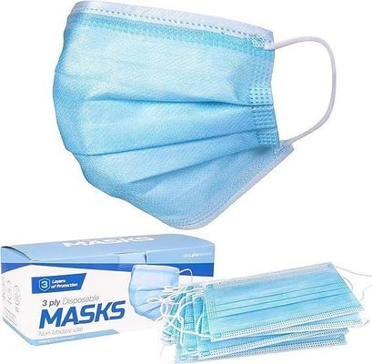 Blue 3 Ply Earloop Disposable Medical Face Mask for Adult Nose Clip Elastic Lab Tested